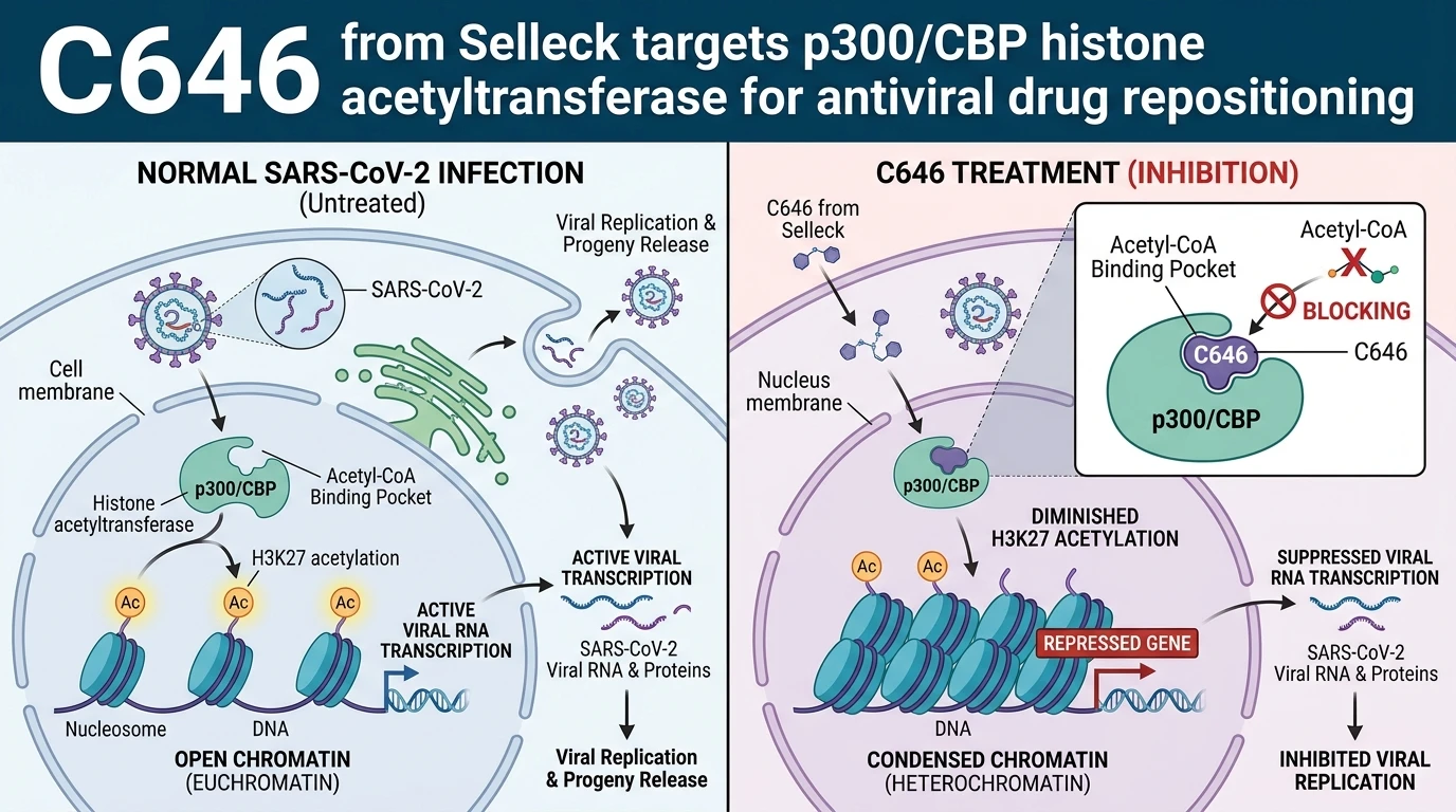 Schematic diagram of p300 CBP histone acetyltransferase signaling pathway in viral infected host cells