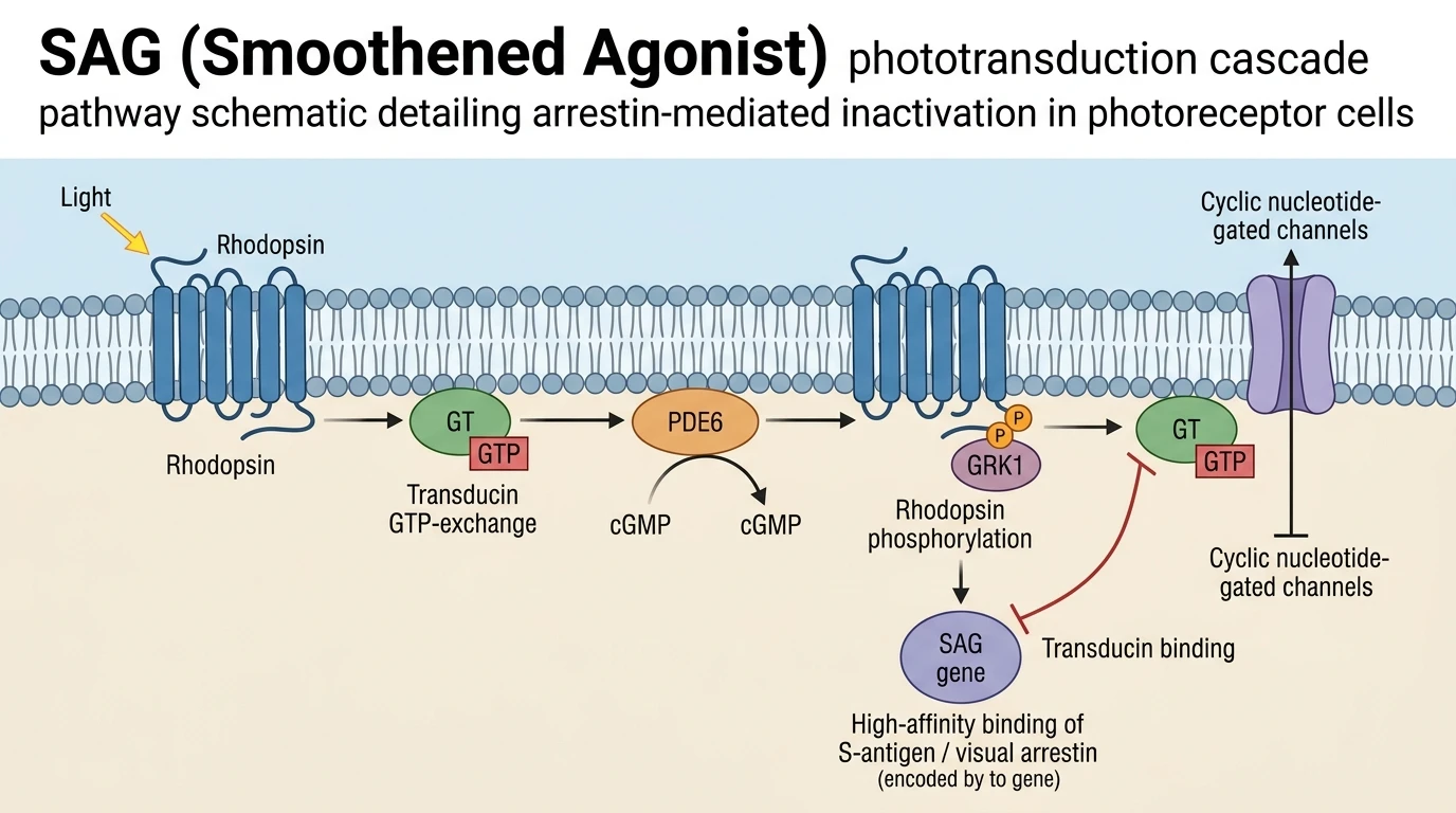 SAG Smoothened Agonist phototransduction cascade pathway schematic detailing arrestin-mediated inactivation in photoreceptor cells