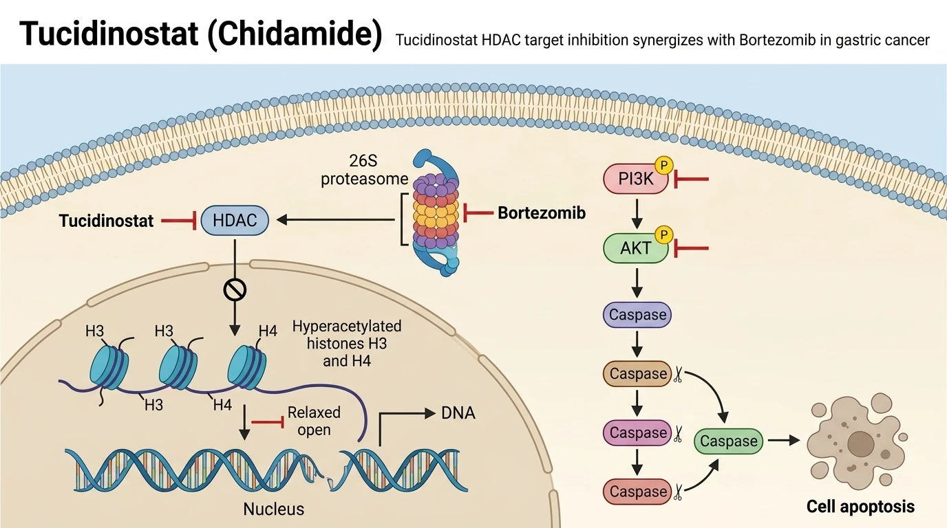 Schematic illustration of PI3K AKT signaling pathway repression and histone acetylation in gastric cancer cells